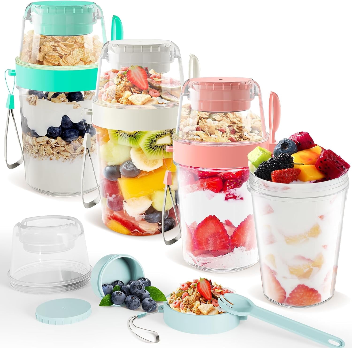 pakchoice 4 Pack 27oz Reusable Yogurt Parfait Cups with Lids and Spoon ...