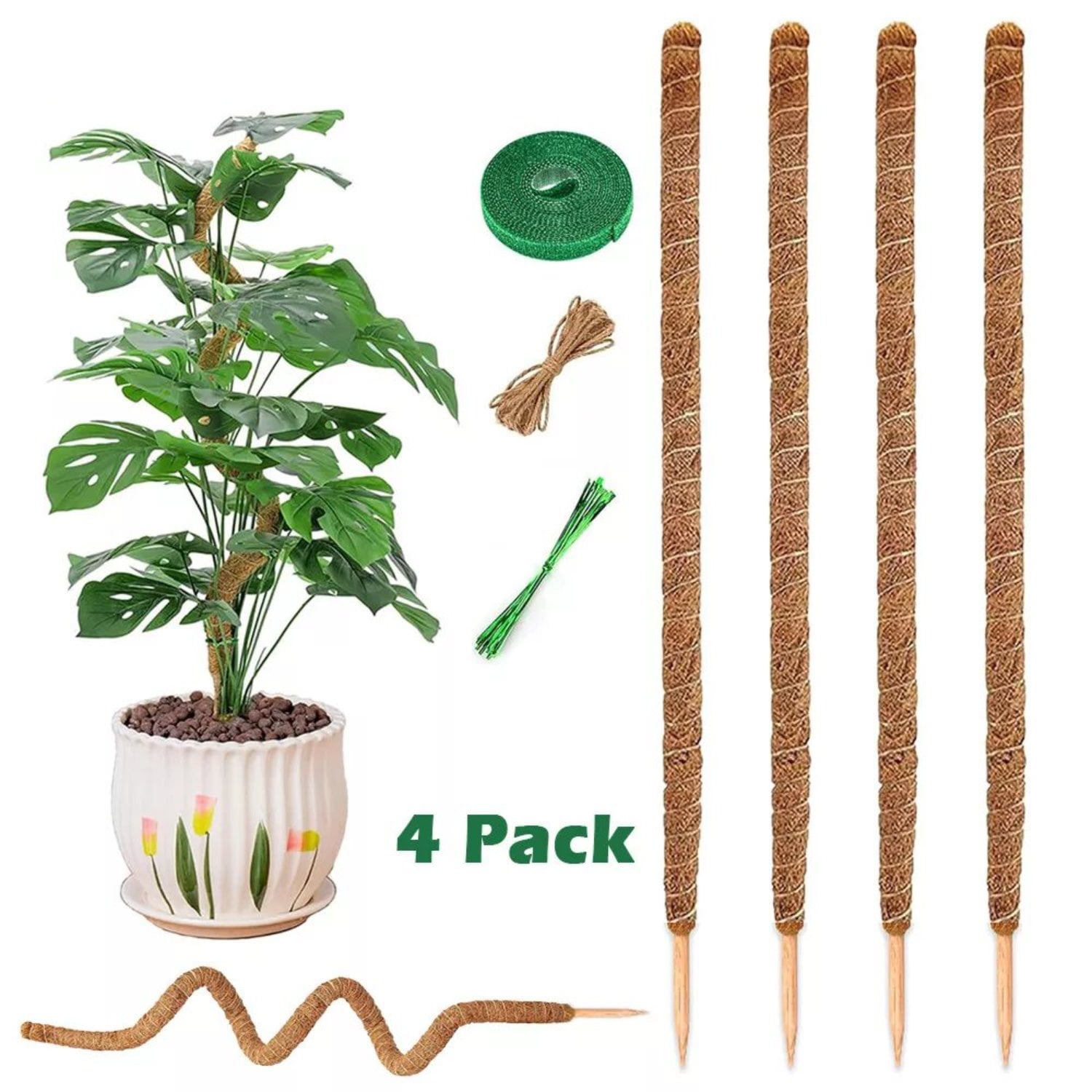 4 Pack 28" Bendable Moss Pole for Plants - Monstera Climbing Support  Stakes, Flexible Plant Sticks for Indoor Vines
