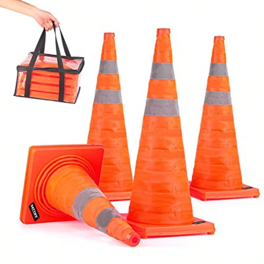 [4 Pack] 28 Inch Collapsible Traffic Safety Orange Cones Multi Purpose ...