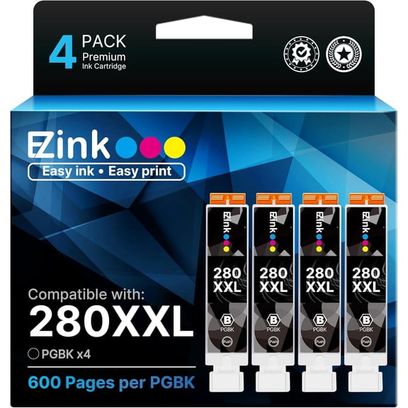 4 Pack 280 PGBK 280 XXL Ink Replacement for 280 PGBK PGI-280XXL PGI 280 XXL Compatible with PIXMA TR8620a TR8622a TR8600 TR8520 TS9521c TR7520 TS9120 TR8622 TS9520 TS6220 TS6320 TS702a Printers