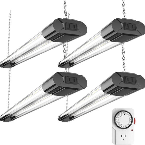 4 Pack 2ft LED Grow Light with Mechanical Outlet Timer, 80W (4x20W, 440W Equivalent), Sunlike Full Spectrum Linkable Plant Lighting Fixture for Hydroponic Indoor Plant