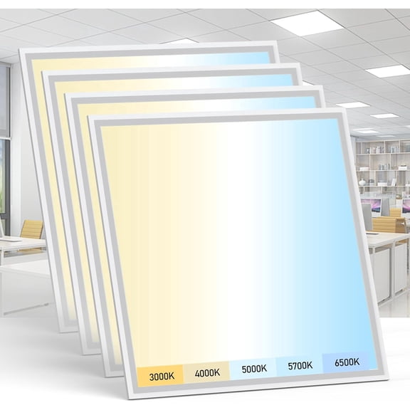 4 Pack 2x2 LED Drop Ceiling Flat Panel Light - 5CCT/5Wattage Selectable 5500LM Dimmable 120-277V for Commercial Home Use