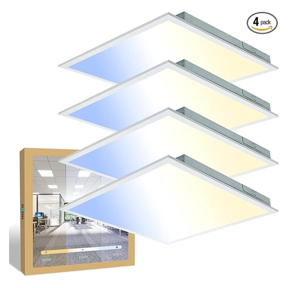 4-Pack 2x2 LED Flat Panel Light Drop Ceiling, 0-10V Dimmable, 3CCT Selectable (5000K 4000K 3000K) & 3 Wattage Switchable (40W 30W 20W), 100-277Vac, ETL & DLC