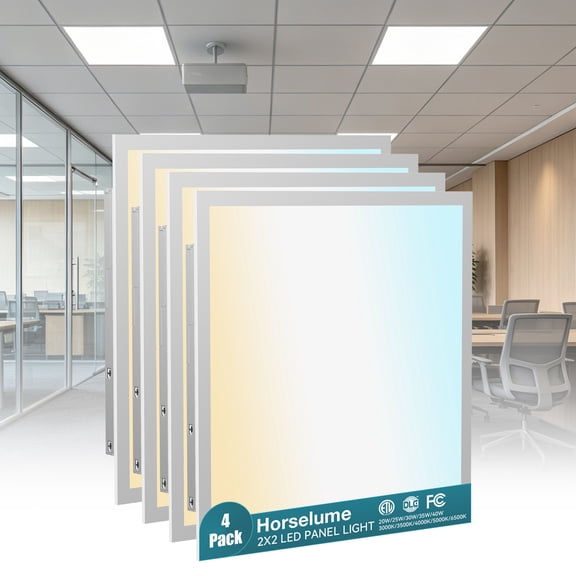 4 Pack 2x2 LED Flat Panel Light, Drop Ceiling Fixture, 9630LM, Selectable 22W-40W and 3000K-6500K, Dimmable 0-10V, for Office, School, Store, Garage, Basement, Library, Studio, Gym