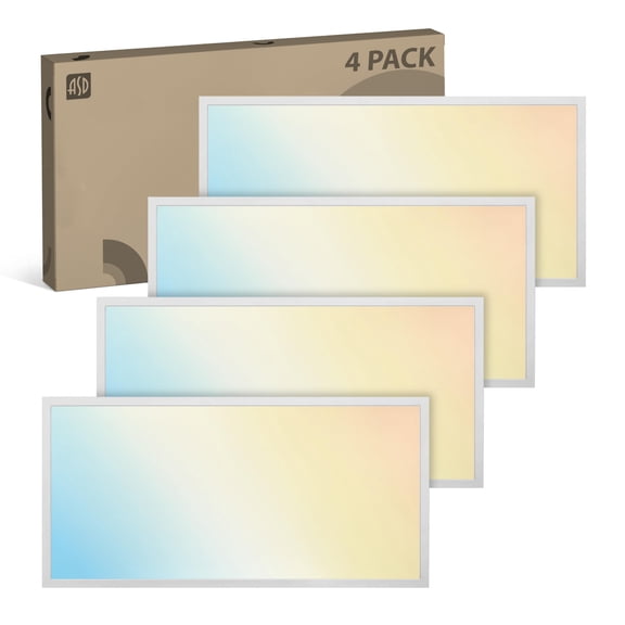4 Pack 2x4 LED Panel Light, 25/30/40W Selectable, 3500K-5000K CCT, Dimmable, UL DLC, Office, White