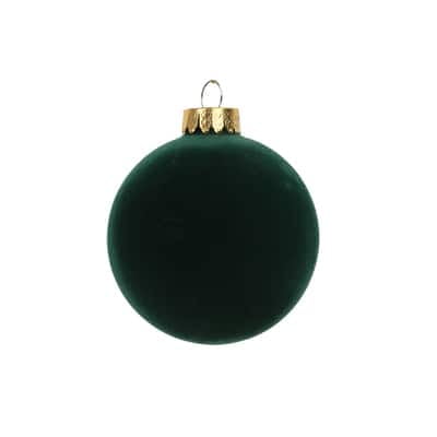 4 Pack 3.25" Dark Green Flocked Glass Ball Ornament by Ashland - Holiday and Christmas Oranaments