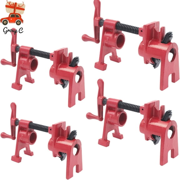 (4 Pack) 3/4" Heavy Duty Wood Gluing Pipe Clamp Set PRO Woodworking Cast Iron for Use in Lumber Stores, Manufacturing Plants