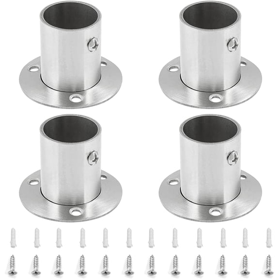 4 Pack 3/4 Inch Silver Stainless Steel Closet Rod Bracket Flange Set for Home Professional Daily Use