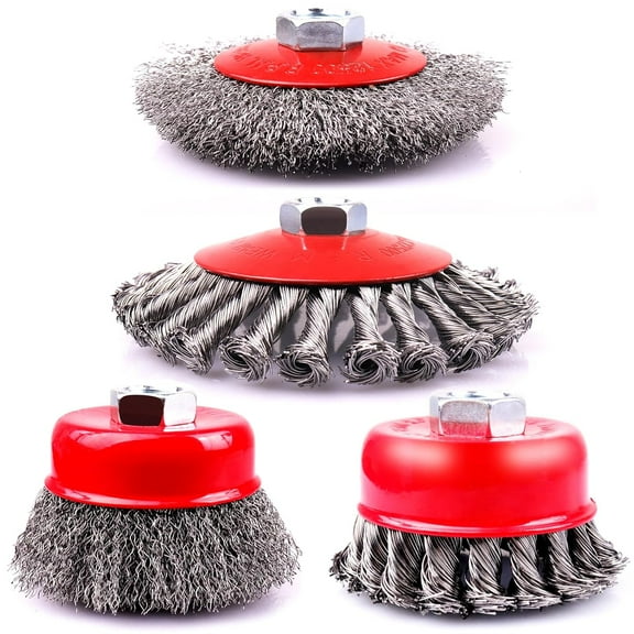 4 Pack 3 & 4 Inch Twisted Knotted & Coarse Crimped Wire Cup Brush for 4 1/2 Angle Grinder,5/8 Inch-11 Threaded Arbor,Angle Grinder Wire Wheel for Rust,Corrosion,Paint Removal (4)