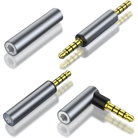 4 Pack 3.5mm Audio Adapter - 3.5mm TRRS Stereo Jack Adapter with Gold Plated Connectors, for Mobile Phones, Tablets, Car Audio, Speakers