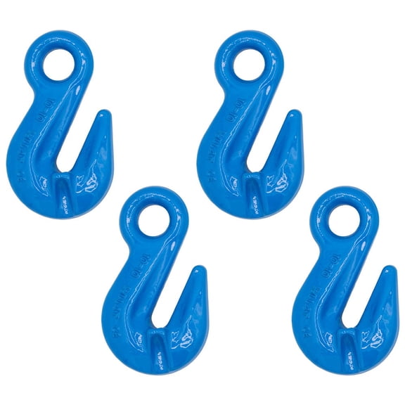 4 Pack 3/8" G100 Eye Self-Locking Hook for Lifting & Rigging | 8,800 LBS WLL 35,200 LBS Break Strength | Fits G100 Chains Wire Ropes Slings | Powder Coated Blue Alloy Steel ASME B30.26