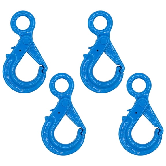 4 Pack 3/8" G100 Eye Self-Locking Hook for Lifting & Rigging 8800 lbs WLL 35200 lbs Break Strength Fits G100 1/2" Chains Wire Ropes Slings | Powder Coated Blue Alloy Steel ASME B30.40