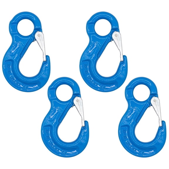 4 Pack 3/8" G100 Eye Sling Hook with Safety Latch for Lifting & Rigging | 8,800 LBS WLL 35,200 LBS Break Strength | Fits G100 1/2" Chains Wire Ropes Slings Blue Alloy Steel ASME B30.29