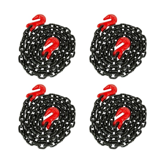 (4 Pack) 3/8 Inch x 10 FT G80 Black Transport Binder Chain with Clevis Grab Hooks - 7,100 lbs Working Load Limit - Heavy Duty Grade 80 Safety Trailer Logging Chain