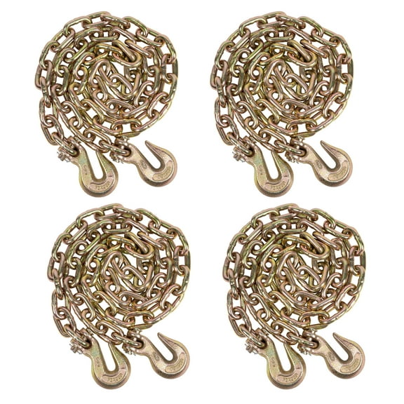 4 Pack 3/8 Inch x 6 FT Grade 70 Binder Chain with Clevis Grab Hooks - G70 Transport Tow Chain - 6,600 Lbs Working Load Limit