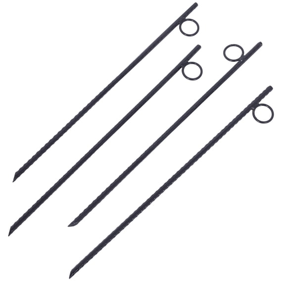 4-Pack 3/8" x 18" Heavy Duty Rebar Stakes with Loops, Steel Tent Stakes for Canopy, Camping & Outdoor Use, Angled Ends & Ribbed Grip Design