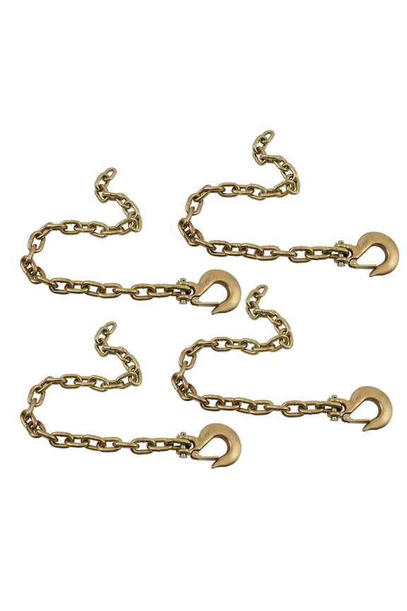(4 Pack) 3/8" x 36" Trailer Safety Chains with Clevis Grab Hooks & Safety Clip | Grade 70 Binder Towing Trailer Chain