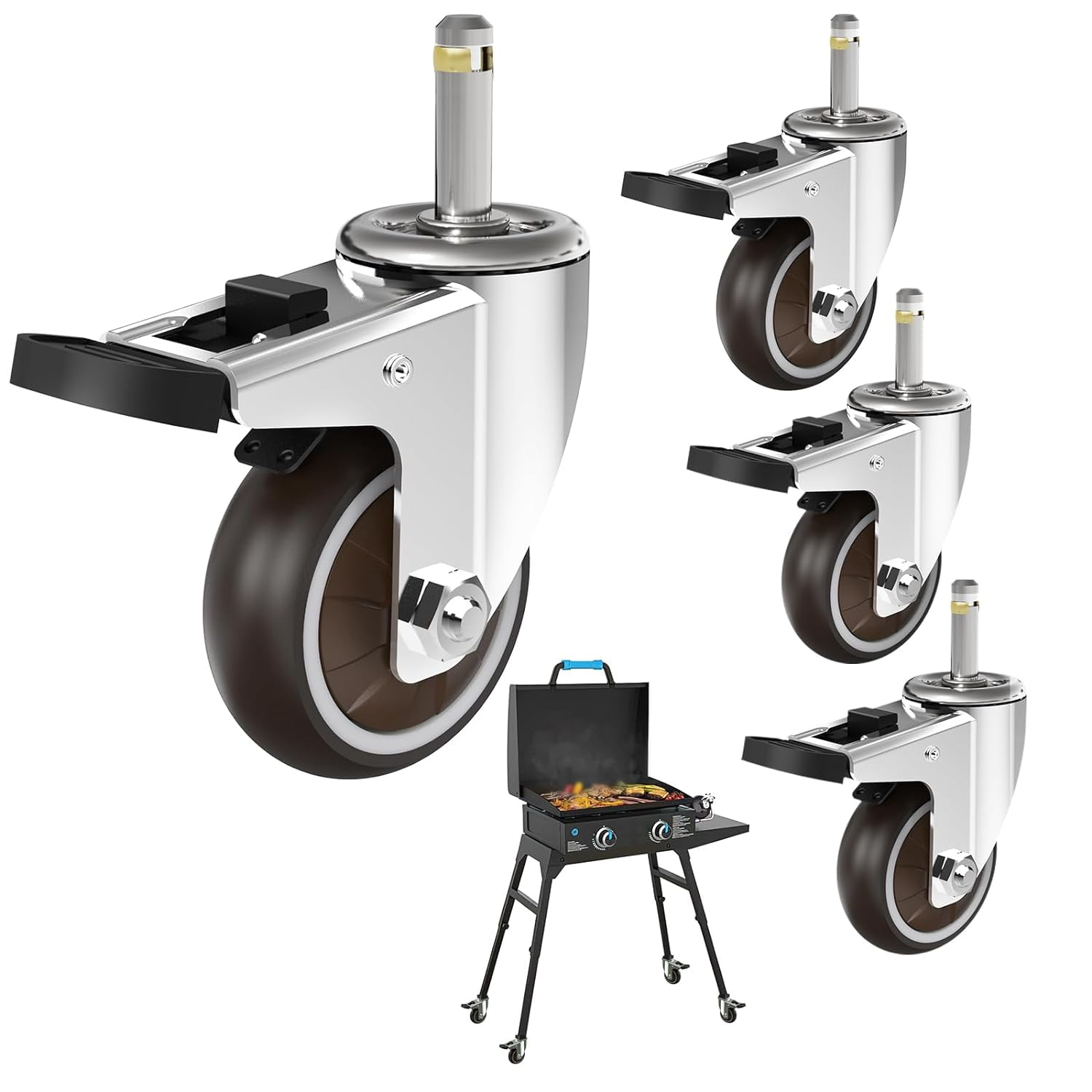 4 Pack 3" Caster Wheels with Inserted Balancers for Blackstone Griddle