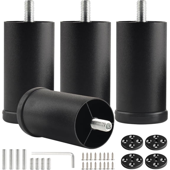 4-Pack 3 Inch Black Furniture Cabinet Metal Cylinder Risers Legs M8 Screw in Support Foot for Bed Dresser Bathroom Cabinet Coffee Table Feet Extensions