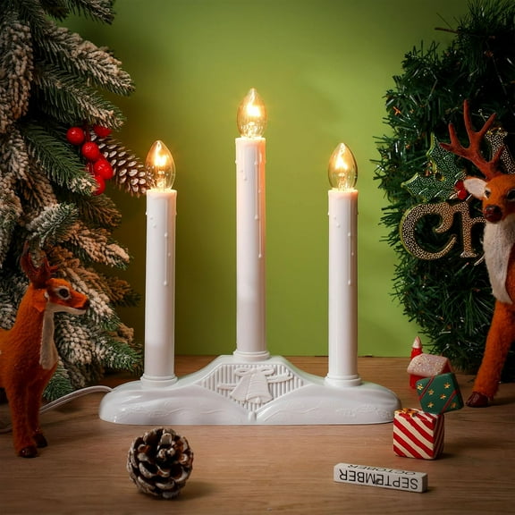 4 Pack 3 Light Electric Candle Candoliers Christmas Candle Shape Lamps with 3 C7 Clear Bulbs and 3 Ft Wire, 5 Plug in Electric Window Candles for Xmas Supplies Decorations(White)