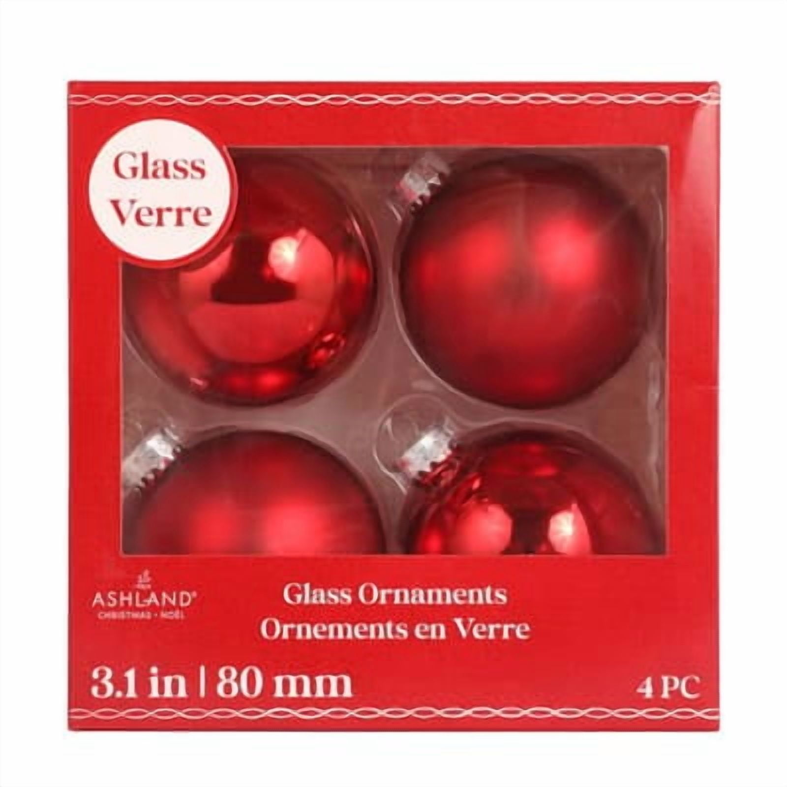 4 Pack 3" Red Matte & Shiny Glass Ball Ornaments by Ashland - Holiday and Christmas Ornaments