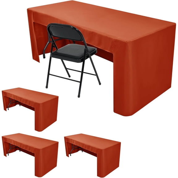 4-Pack 3-Sided Fitted Table Cloths for 6 Foot Tables, Terracotta Rust Open Back Table Covers for Boho Wedding, Baby Shower, Vendor Booth, Allows Seating & Easy Access Storage