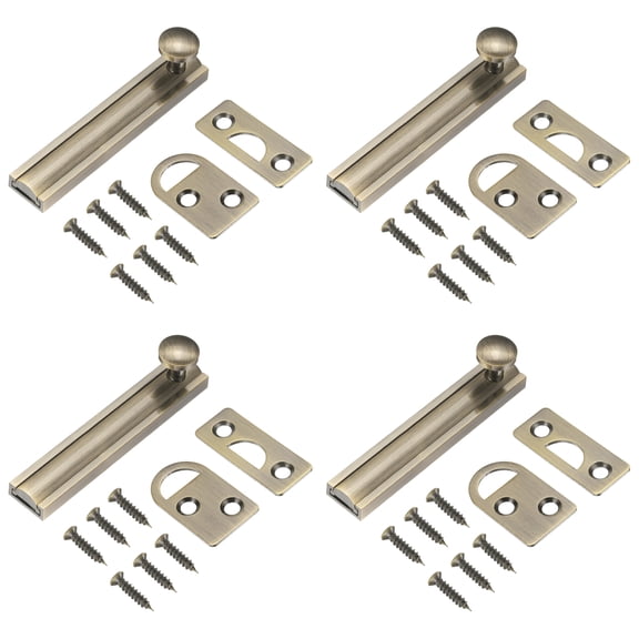 4 Pack 3" Solid Brass Surface Bolt, Concealed Security Slide Latch Door Lock with Screws, Brushed French Door Lock for Closet Cabinet Recessed Doors, Bronze