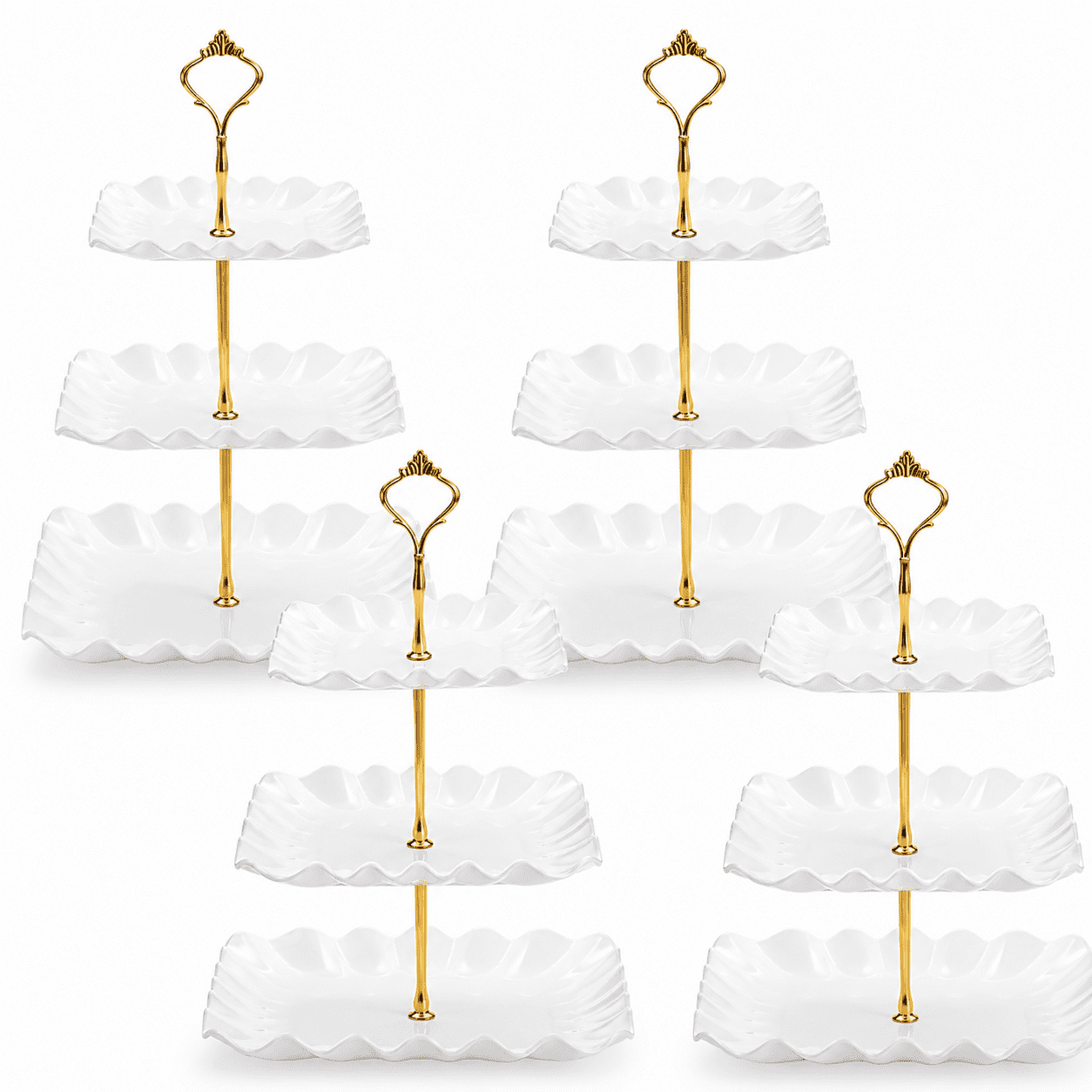 Standing Party Table 4 Pack 3 Tier Plastic Cupcake Stand, White Square Dessert Tiered ...