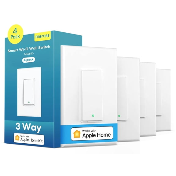 4 Pack 3 Way Smart Light Supports Apple HomeKit, Siri, Alexa, Asstant & SmartThings, Wall Neutral Wire Required, Remote Control Timer