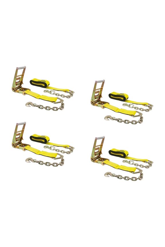 (4 Pack) 3"X30' Ratchet Straps w/chain, WLL 5400 Tie Down Strap