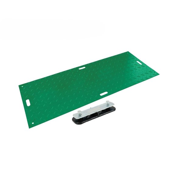 4 Pack 3' x 8' Green Ground Protection Mats w/ Double Sided Diamond Plated Tread Design & 6 Pcs Single Connectors - Polyethylene Mat, Easily Supports 90 Ton Loads on Lawns, Dirt