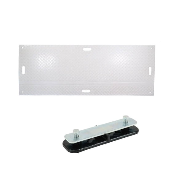 4 Pack 3' x 8' White Ground Protection Mats with Diamond Plated Tread Design & 6 Pcs Single Connectors - Polyethylene Mat, Easily Supports 90 Ton Loads on Lawns, Dirt, & Other Areas