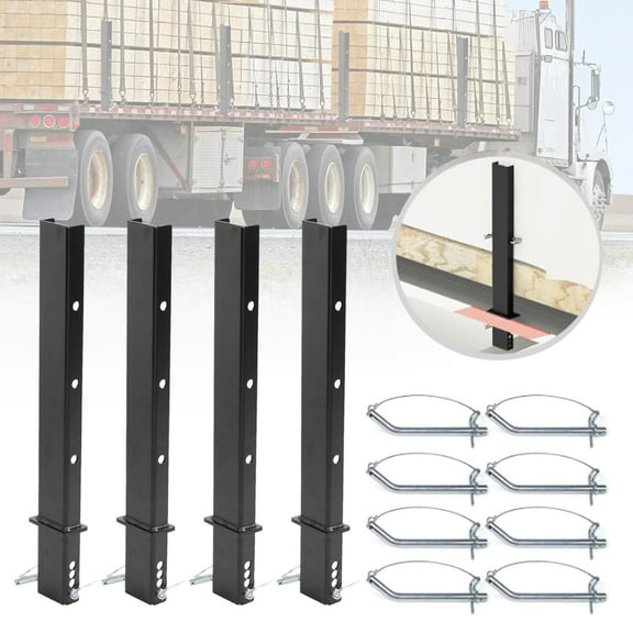 Reykilor 4 Pack 30" Adjustable Heavy-Duty C Channel Pipe Stake with Hitch Pin and Clip for Flatbed Trailer Hauler