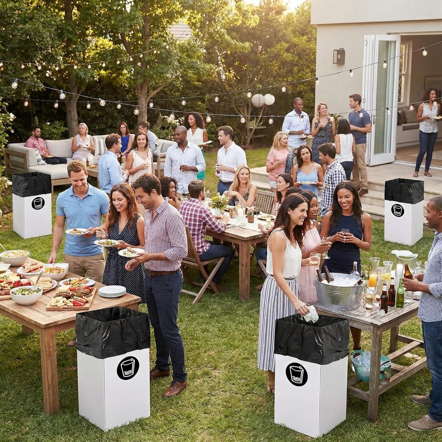 4 Pack 30 Gallon Disposable Party Trash Cans with Heavy Duty Bags ...