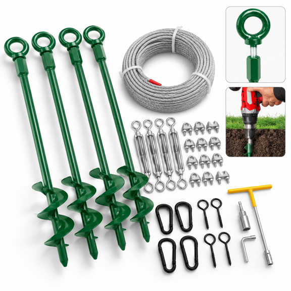 4 Pack 30 Inch Triple Helix Ground Anchor Kit For Trampolines, Gazebos, And Outdoor Structures