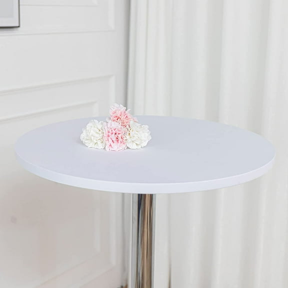 4 Pack 30 Inch White Round Table Topper, Spandex Fitted Cocktail Tablecloth, Stretchable Elastic
