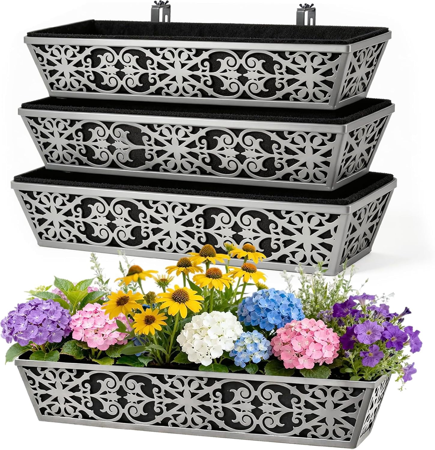Rugg 30 Inch Window Box 4 Pack 30 Inch Window Boxes Planter for Outdoor Plants Deck Railing ...