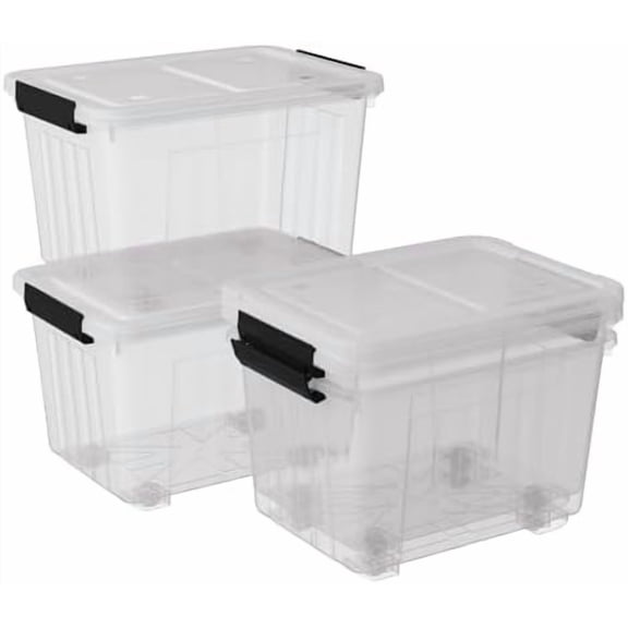 4-Pack 30 Liter Clear Latch Storage Box, Large Plastic Storage Bins with Wheels$$Home Decor, Kitchen, & Other