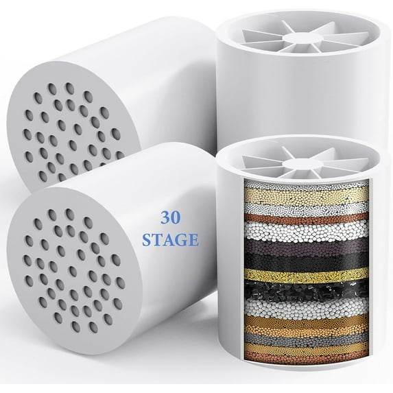 4 Pack 30 Stage Universal Shower Filter Replacement Cartridge -Removes Chlorine, Heavy Metals, Iron, Sediments- ShowerHead Water Filter Cartridge, Compatible with Universal Shower Filter