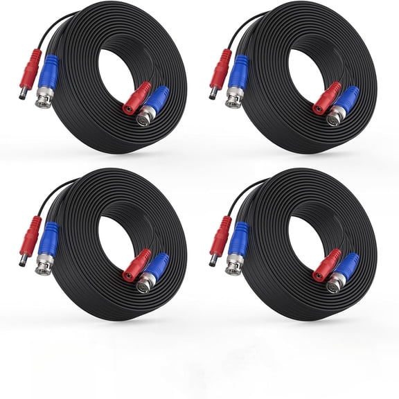 4 Pack 30 m / 100 ft All-in-One Video Power Cables, Bnc Extension Surveillance Camera Cables for Cctv Security Dvr System Installation