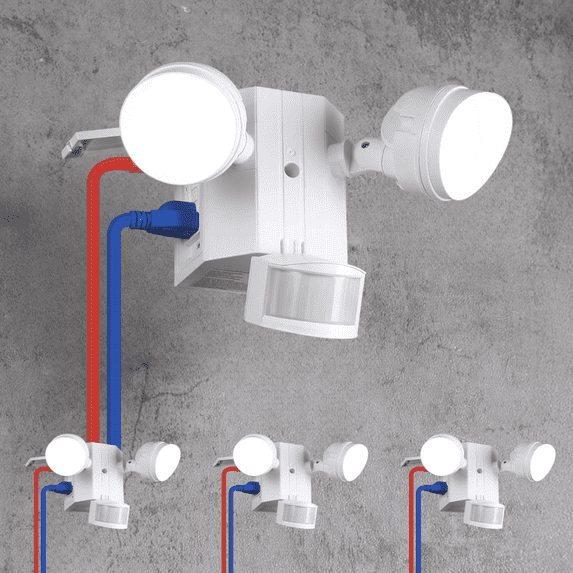 4 Pack 30W Dual-Head LED Security Light with GFCI Outlets, Motion Sensor & Dusk to Dawn Floodlight, Wet Location, 5000K Daylight, ETL Listed, White