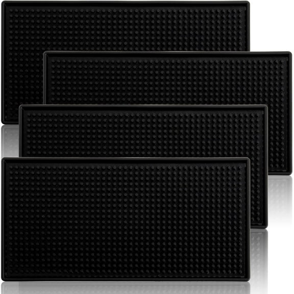 4 Pack 30x15cm Rubber Bar Mats, 12" X 6" Black Bar Service Spill Drying Mat