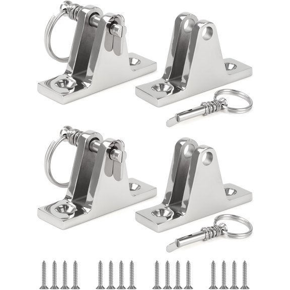 4-Pack 316 Stainless Steel Bimini Top Deck Hinge with Quick-Release Pins and Rings, Marine Grade Boat Hardware with Mounting Screws for Pontoon, Kayak and Yacht