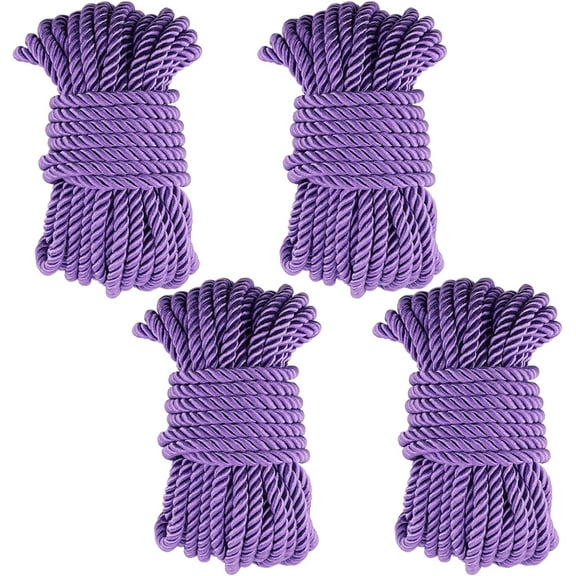 4 Pack 32 Feet 8 mm Purple Soft Cotton Rope, Thick Silk Rope