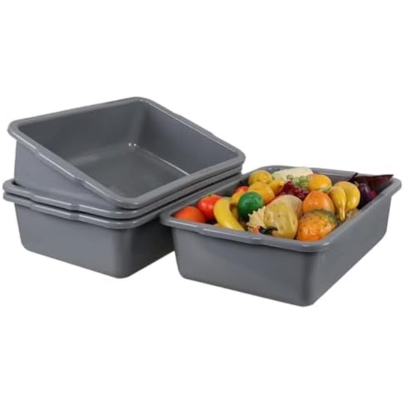4-Pack 32 L Commercial Bus Tubs, Restaurant Plastic Bus Box, Grey$$Storage