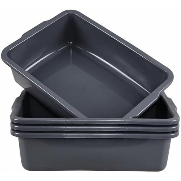 4-Pack 32 L Plastic Dish Tub, Large Utility Bus , Restaurant Dish Bin, Gray