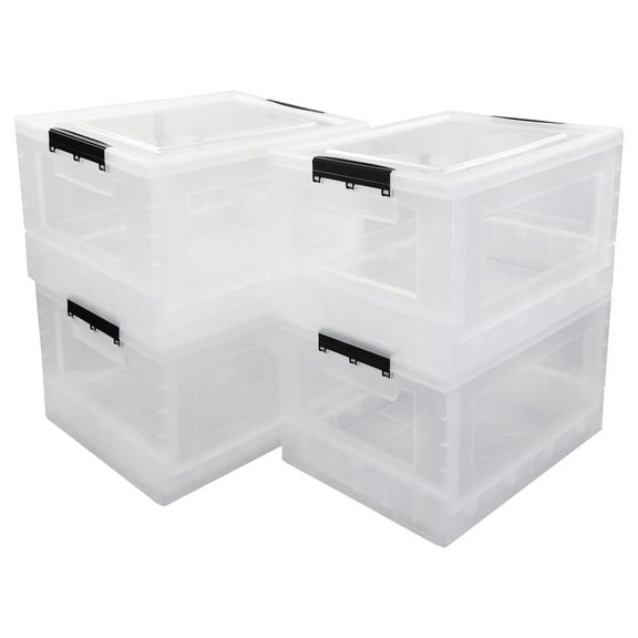 4-Pack 32 Quart Clear Collapsible Storage Crate, Folding Storage Box with Lid