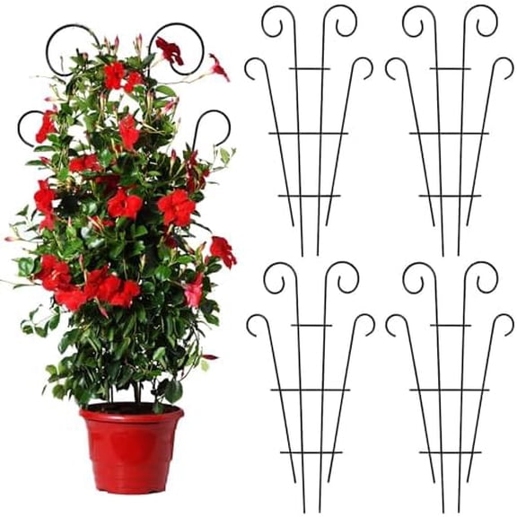 4 Pack 32'' Wave Shape Black Metal Garden Trellis for Climbing Plants, Indoor/Outdoor Potted Plants, House Plants, Vines, Roses, Vegetables