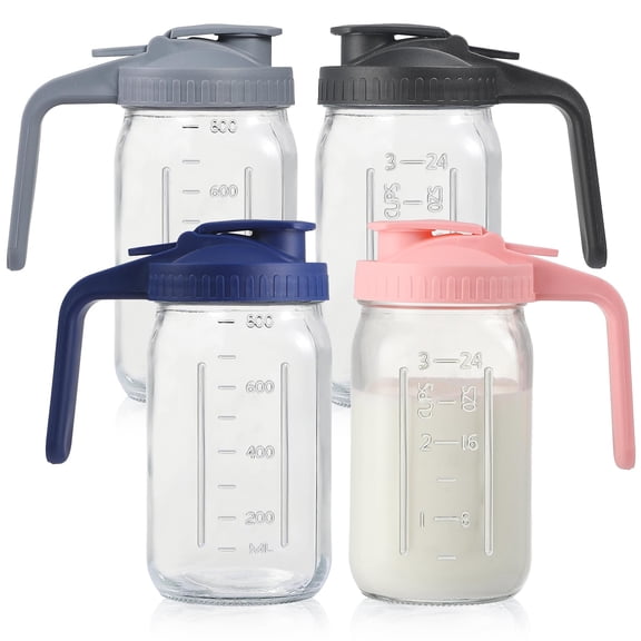 4 Pack 32oz Glass Pitchers with Lids, 1 Quart Food Storage Containers