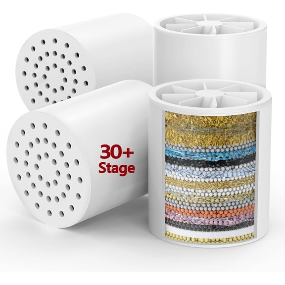 4 Pack 33 Stage Universal Shower Filter Replacement Cartridge - Hard Water Purifier Removes Chlorine, Heavy Metals, Iron, Sediments High Output Softener for Skin & Hair